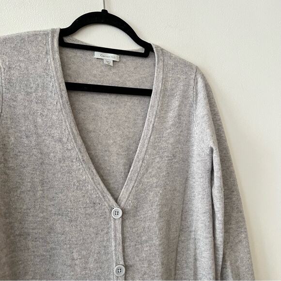 Garnet Hill Light Grey Cashmere Embellished Cardigan - Picture 3 of 5